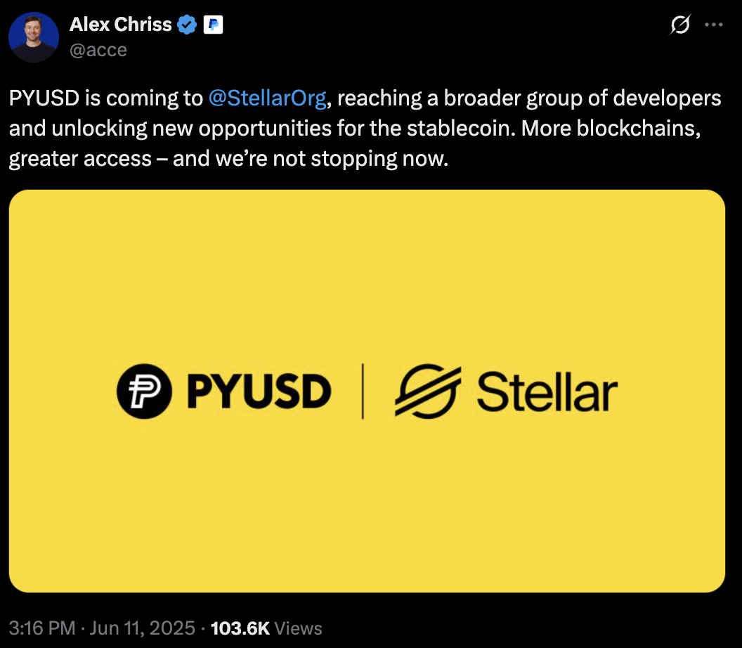 PYUSD coming to Stellar network.